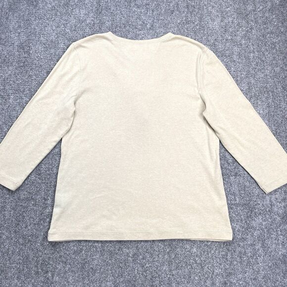 LRL Lauren Jeans Co Top Womens XL Beige 3/4 Sleeve Lace Up Ruffle Front - Picture 2 of 7